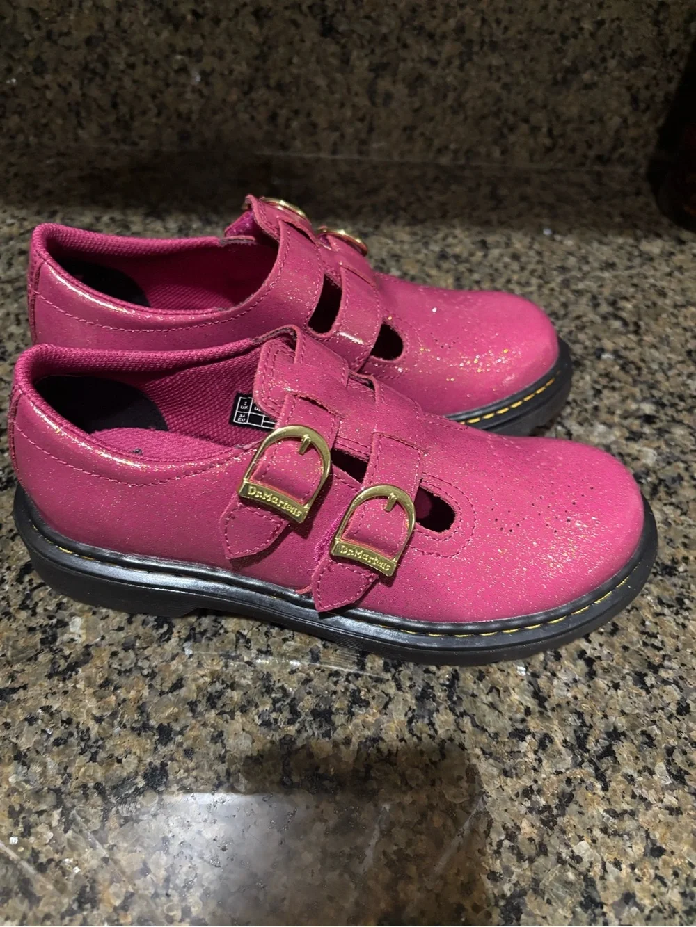 Dr. Martens Kids Pink Glitter Mary Jane Double Buckle Shoes-NEW